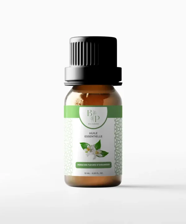 Huile Essentielle de Fleurs d'Oranger biologique Bioparadis, aux propriétés apaisantes et sédatives pour favoriser le sommeil et la relaxation profonde.